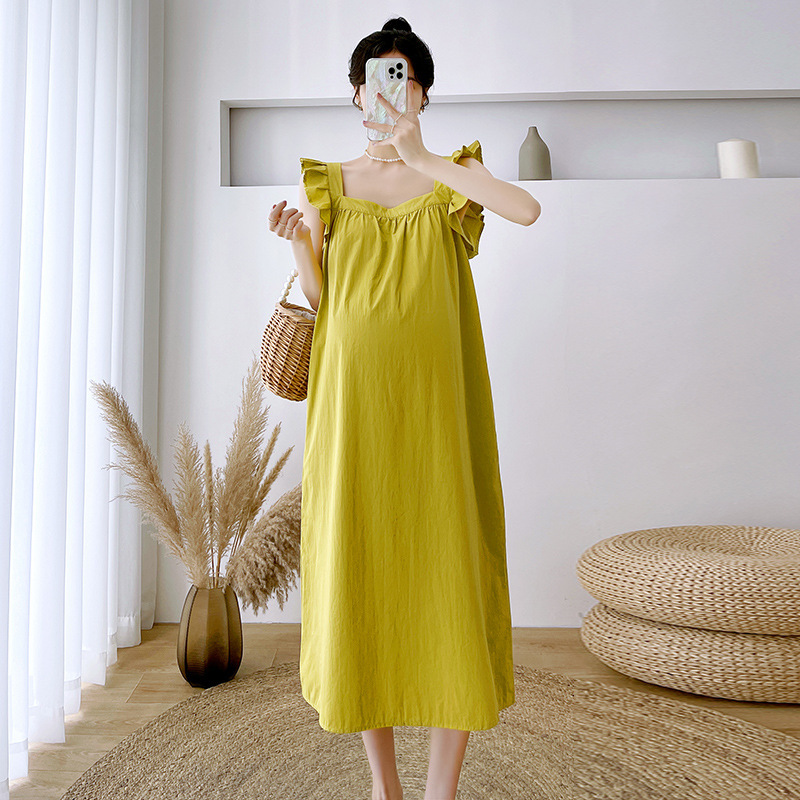 Picture of Maternity dress 2024 Summer New Small Flying Sleeve Design Sense Square Collar Stylish Fashion Pregnant Women dress Women
