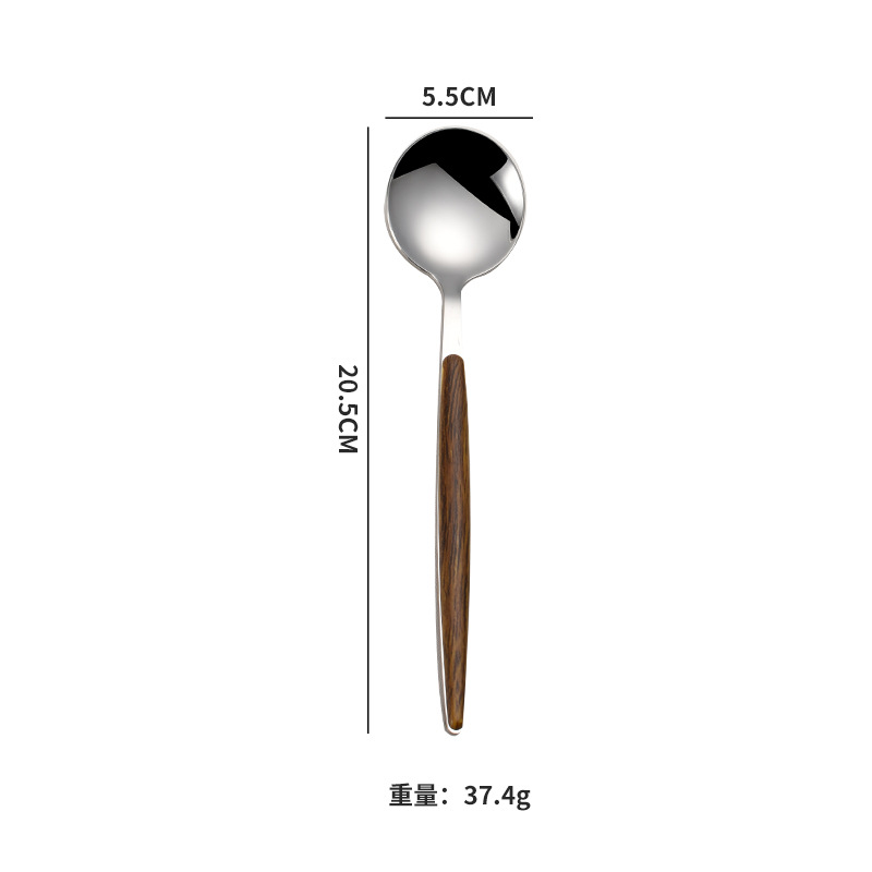 Picture of Mingrui stainless steel portable tableware suit high color value high quality chicken wing wooden chopsticks wooden handle soup eating spoon
