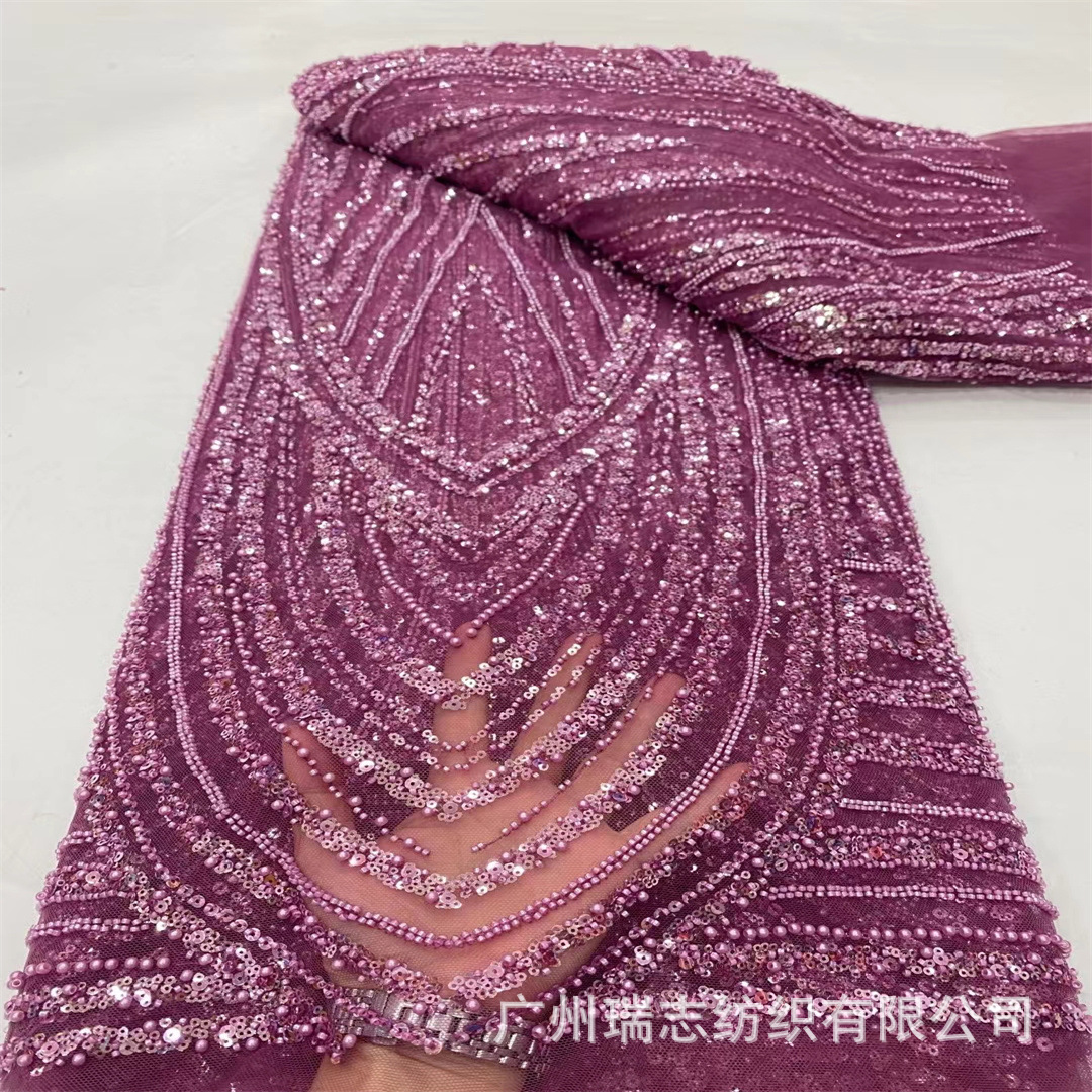 High-grade heavy industry bead tube embroidery lace wedding dress dress stage performance clothing fabric beads lace