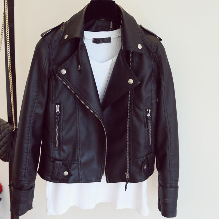 New Slim-Fit Lapel Leather Women's Short Coat Women's PU Jacket Bike Clothing Women's Clothing