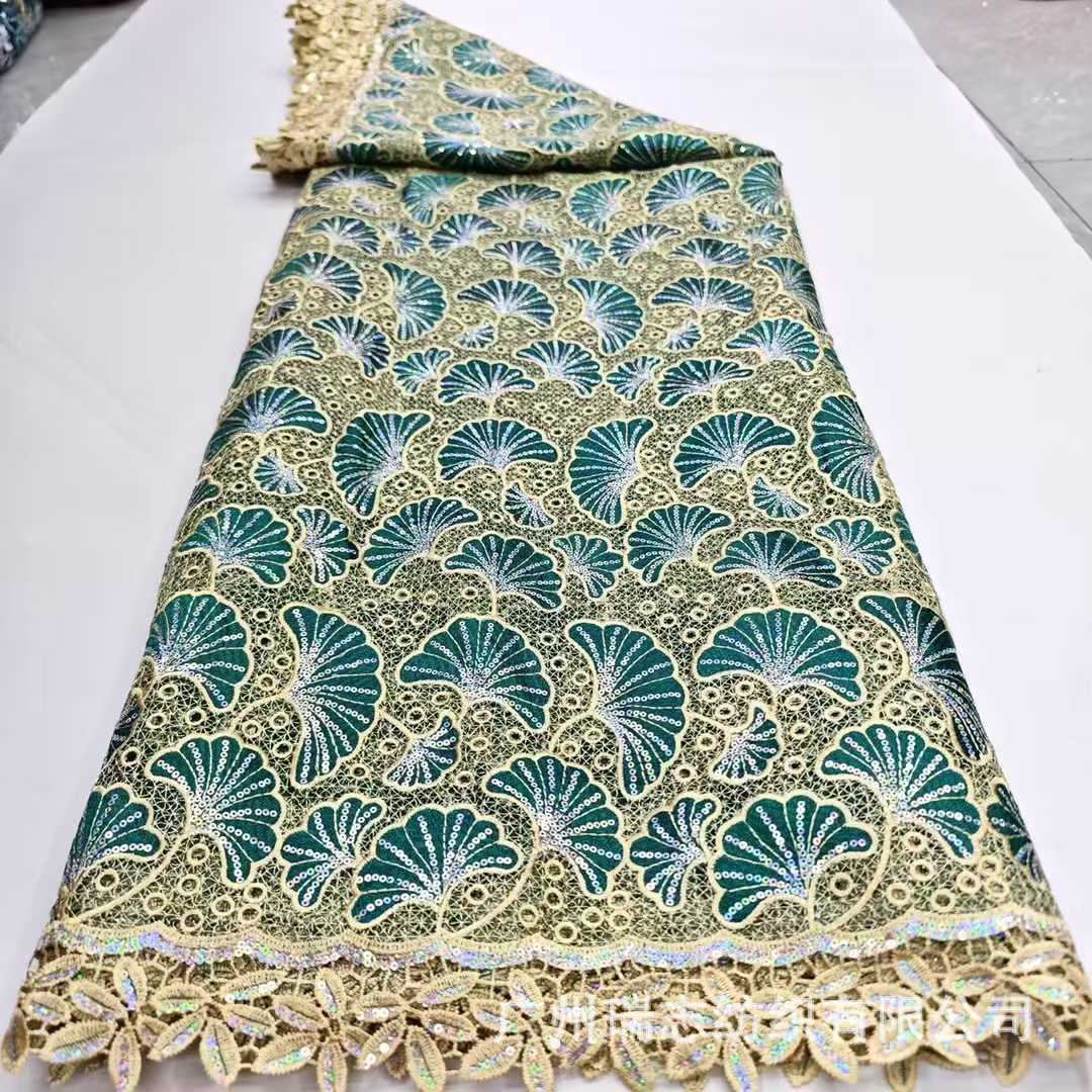 African Fashion Water Soluble Lace Fabric Hollow Two Color Flower Sequin Lace dress Dress Fashion Embroidered Cloth