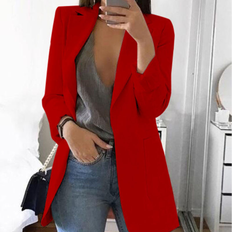 Picture of AliExpress WISH2024 New Spring and Autumn Explosions Women's Long Sleeve Solid Color Pocket Cardigan Small Suit Jacket