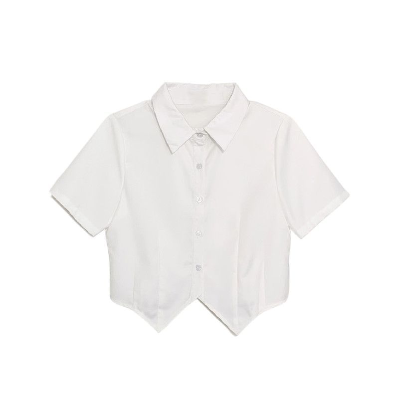 Picture of Summer New Tie Set Women's College Style Bubble Short-sleeved Top Slim Waist Shirt Women's Hot Short Shirt