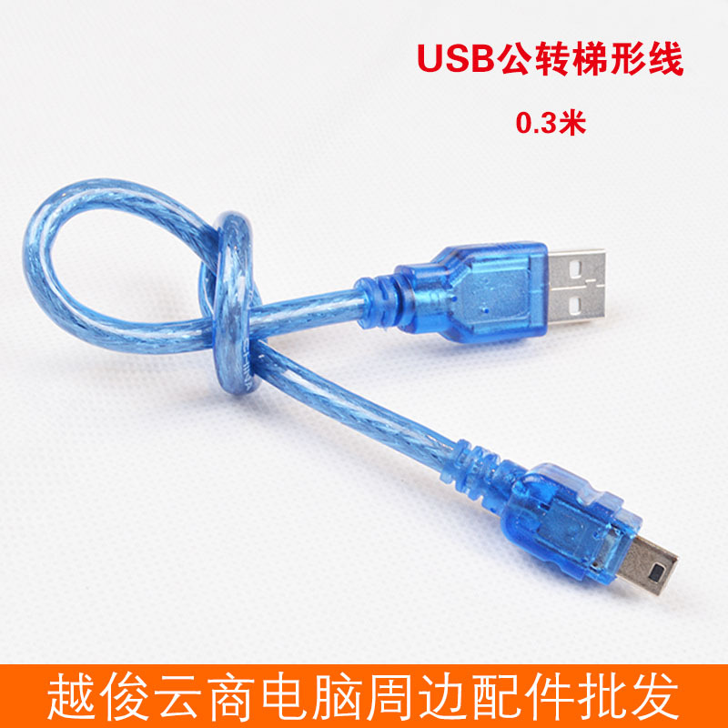 Picture of Factory wholesale USB 2.0 transparent blue data cable 0.3 m AM-mini USB cable mini USB male