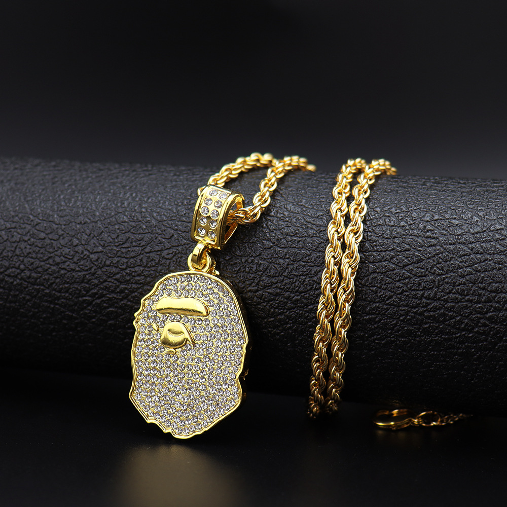 Cross-border hip-hop necklace chris Brown with diamond-encrusted ape head bape necklace hiphop men's and women's jewelry