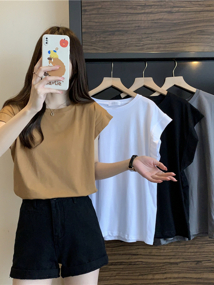 Xiaofei Sleeve Design Sense T-shirt Women's 2025 Summer New Loose Outer Wear Base Shirt Short Sleeve Student Top Trendy