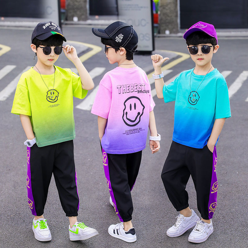 Picture of New cuhk boy's western style summer short-sleeved quick-drying clothes children's clothing boy's summer sportswear suit ice silk