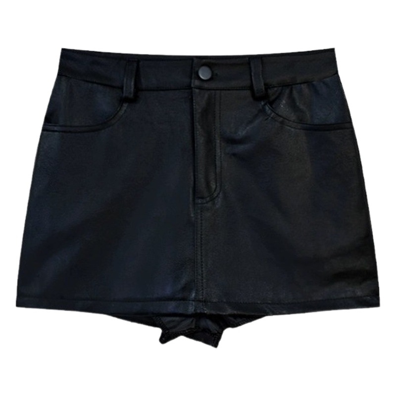 Black High Waist pu Leather Skirt Women's Autumn and Winter New Short Skirt All-match Slimming Skirt A- line Hip Skirt