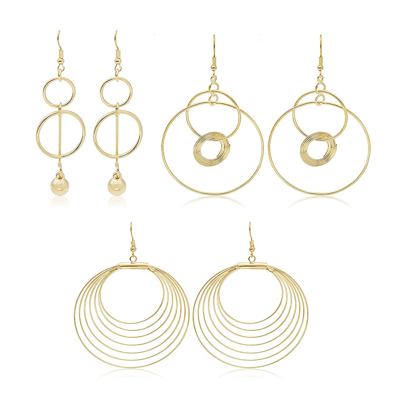 Europe and the United States cross-border new jewelry exaggerated metal personality multi-circle circle earrings irregular geometric earrings