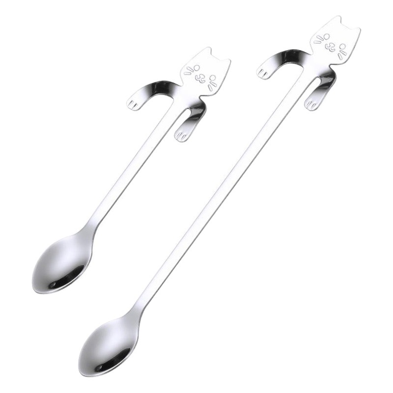 304 stainless steel cat spoon creative cartoon hanging side spoon cute coffee spoon gold plated mixing spoon plus logo