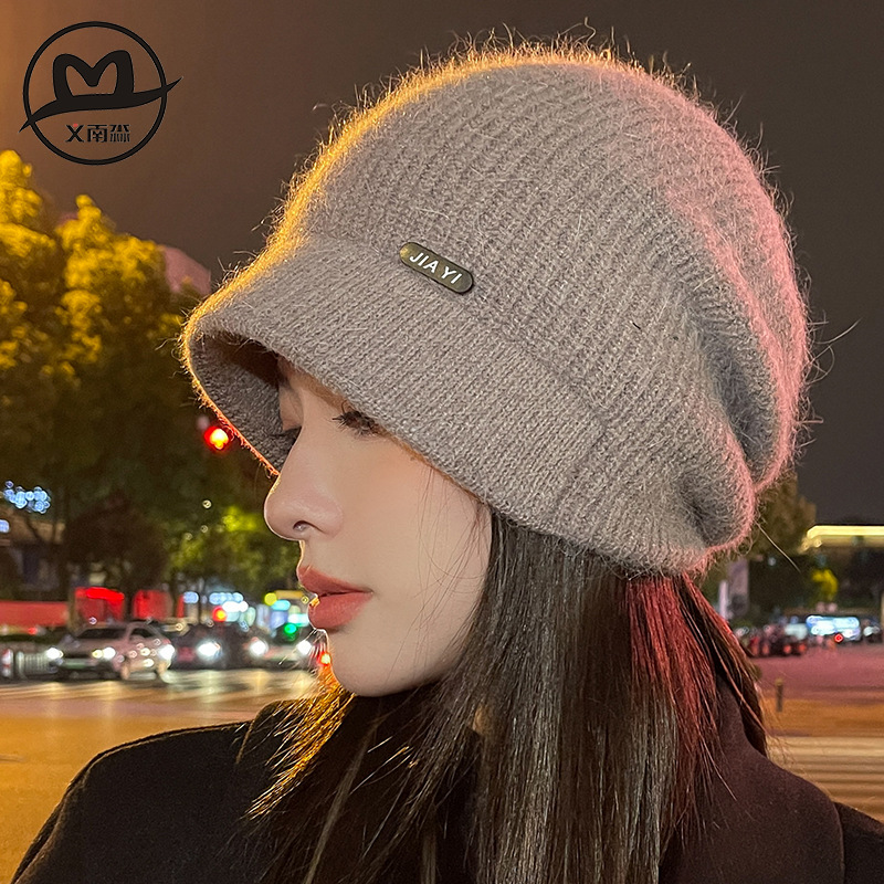 Rabbit Fur Hat Women's Autumn and Winter Fashionable High-Quality Knitted Hat Winter Warm Ear Protection Woolen Hat Internet Celebrity Trendy Plush