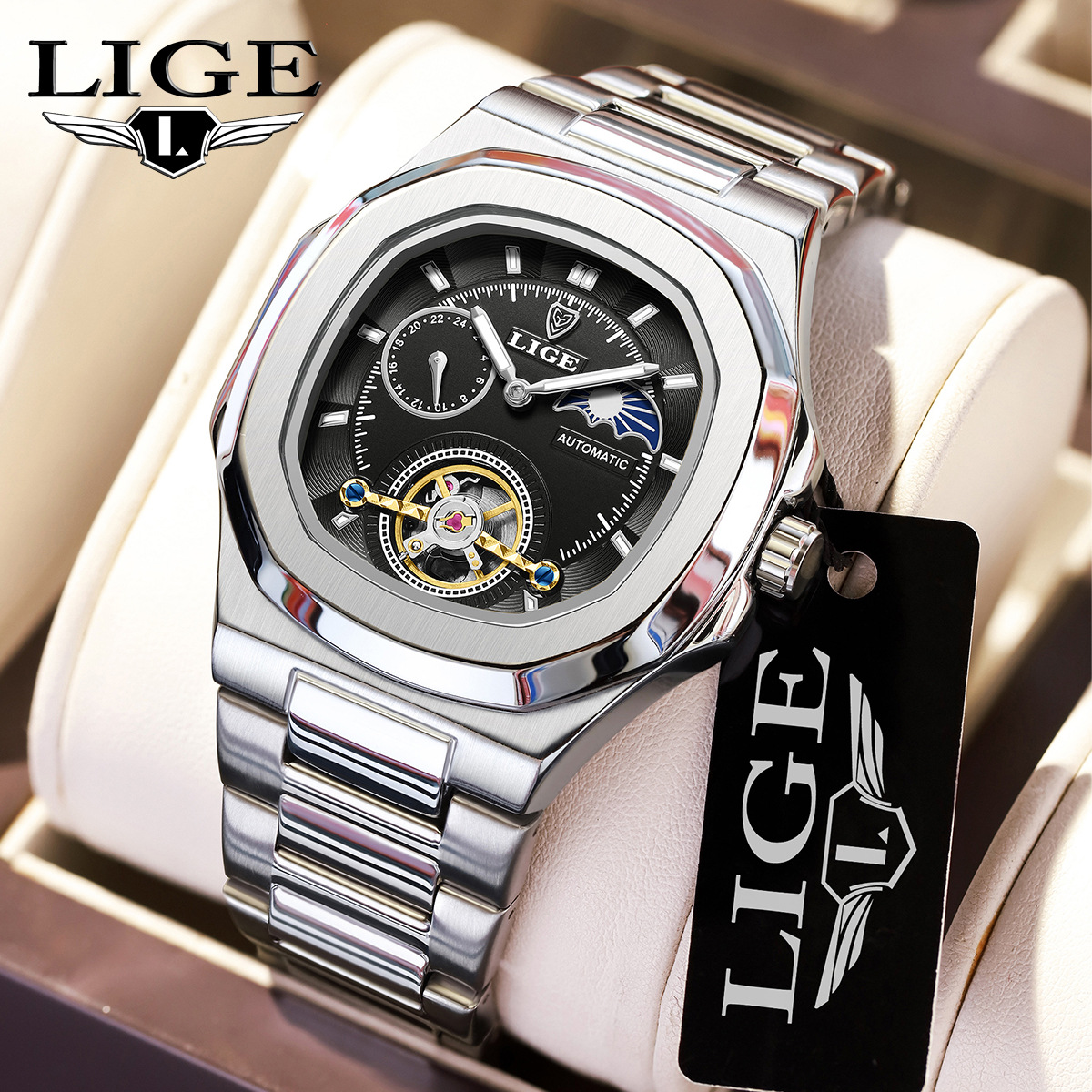 LIGE/LIGE Men's Watch Fashion Business Mechanical Watch Waterproof Multifunctional New Watch