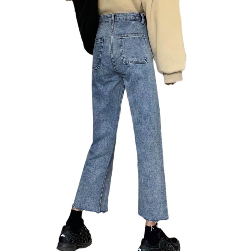 Picture of Spring and Autumn High-Waisted Wide-Leg Jeans for Fat Girls, Large Size, Loose and Slim, Nine-Point Raw Edge Straight Retro Style