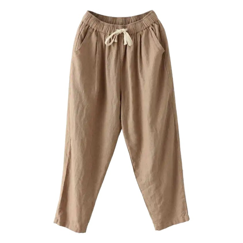 Washed Cotton Pants Women's Loose Loose Casual Pants with Loose Waist Summer New Cotton and Linen Retro Slimming Lace-up Radish Haren Pants