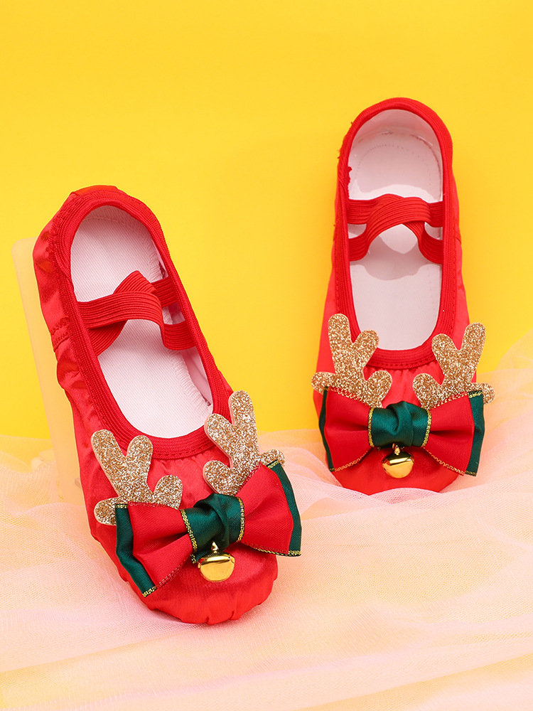 Cross-Border Christmas New Dance Shoes Girls Dancing Red Ballet Shoes Kidsren's Stage Performance Soft Sole 8066