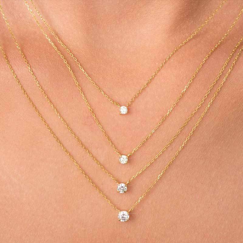 Picture of S925 Sterling Silver Inlaid 5A Mosan Diamond Round Diamond Clavicle Necklace Versatile Round Pendant Cross-border Niche High-end