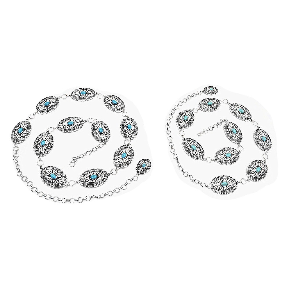 Cross-border Jewelry Waist Chain Retro Metal Inlaid Turquoise European and American Belt Niche Fashion All-match Skirt Jeans