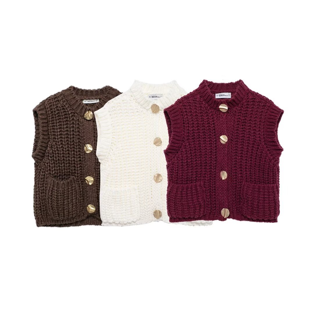ZA cross-border women's clothing wholesale European and American style fashion trend single-breasted sleeveless thick needle knitted vest 5802114