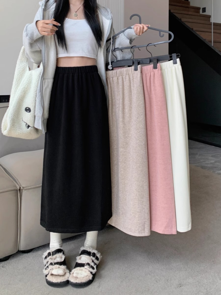 Corduroy Skirt Women's Autumn and Winter 2023 Mid-length Rear Split Dagging One-step Dress Fashionable Korean A- line Skirt