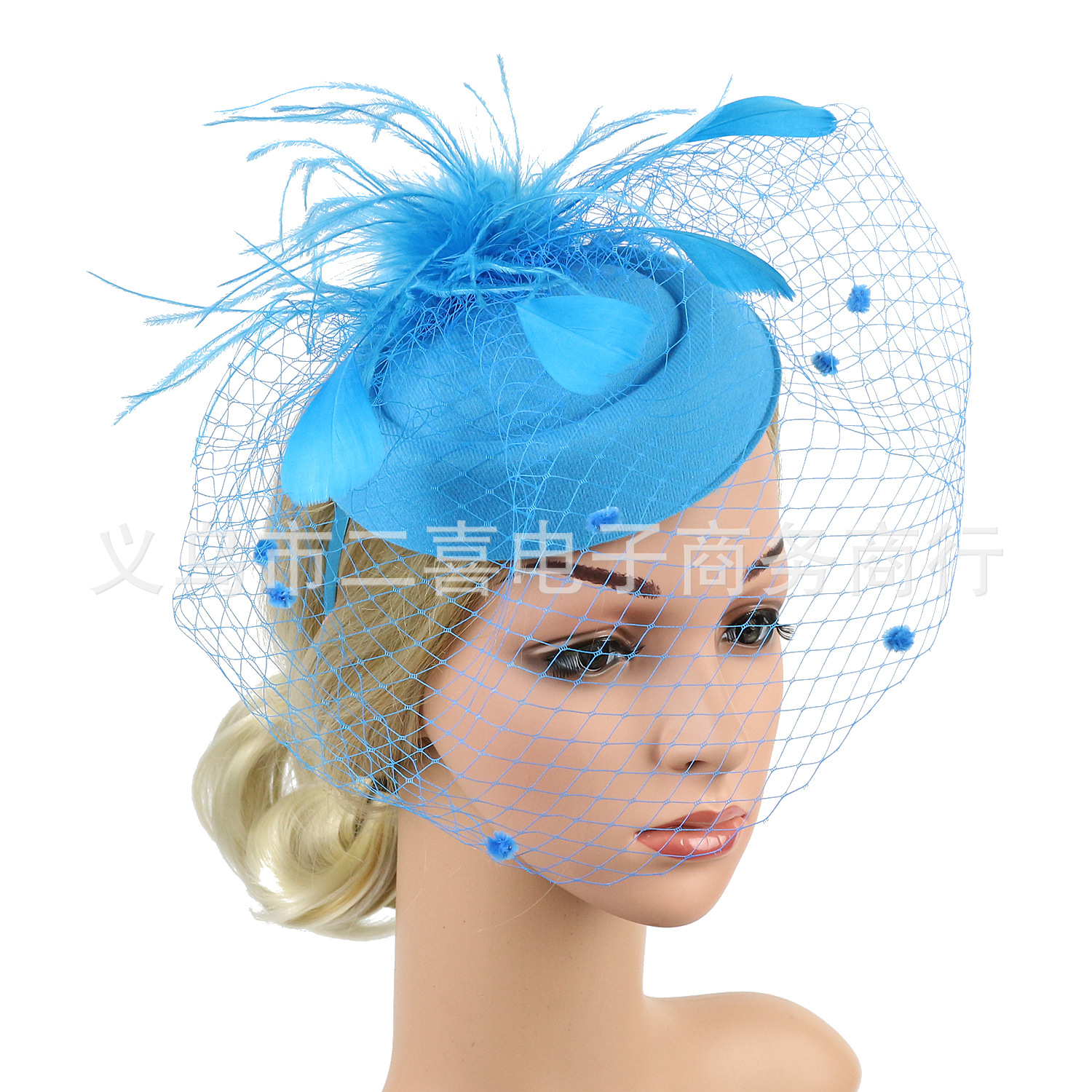 Picture of Cross-border supply of European and American bridal wedding gauze hair accessories fashion hairband headdress feather small hat hairpin