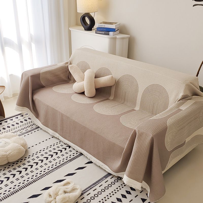Ins-Style Cotton Gauze Sofa Cover, Multi-Functional Full-Cover One-Piece Sofa Cover, Suitable for All Seasons, Geometric Pattern
