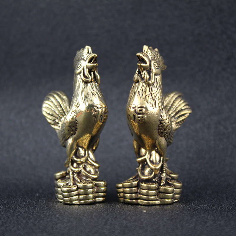 Picture of Golden Rooster Independent Striking Brass Ornaments Zodiac Chicken Office Ornaments Gift Birthday Gift Tea Pet