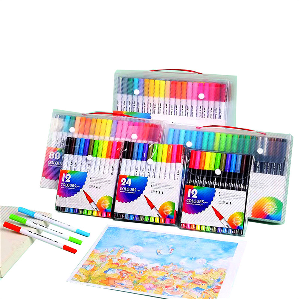 Picture of Children's brush water-based soft head double watercolor pen color washable soft head pen set
