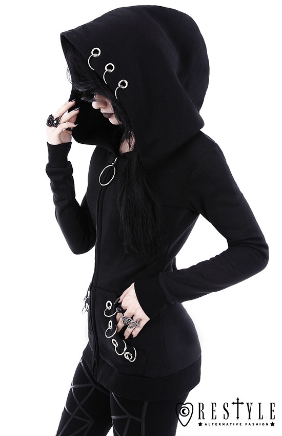 Picture of European and American Black Kepeng Long Sleeve Loose Hooded Iron Ring Sweat