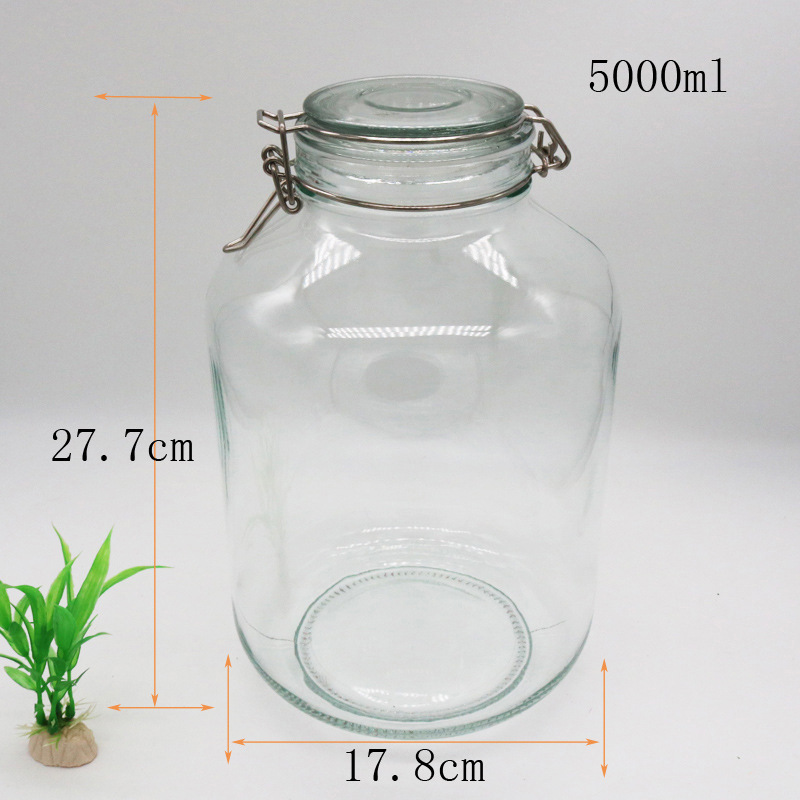 Factory wholesale 5L sealed jar stainless steel buckle Pickles pickled wine jar Pickles glass bottle 10kg round storage jar