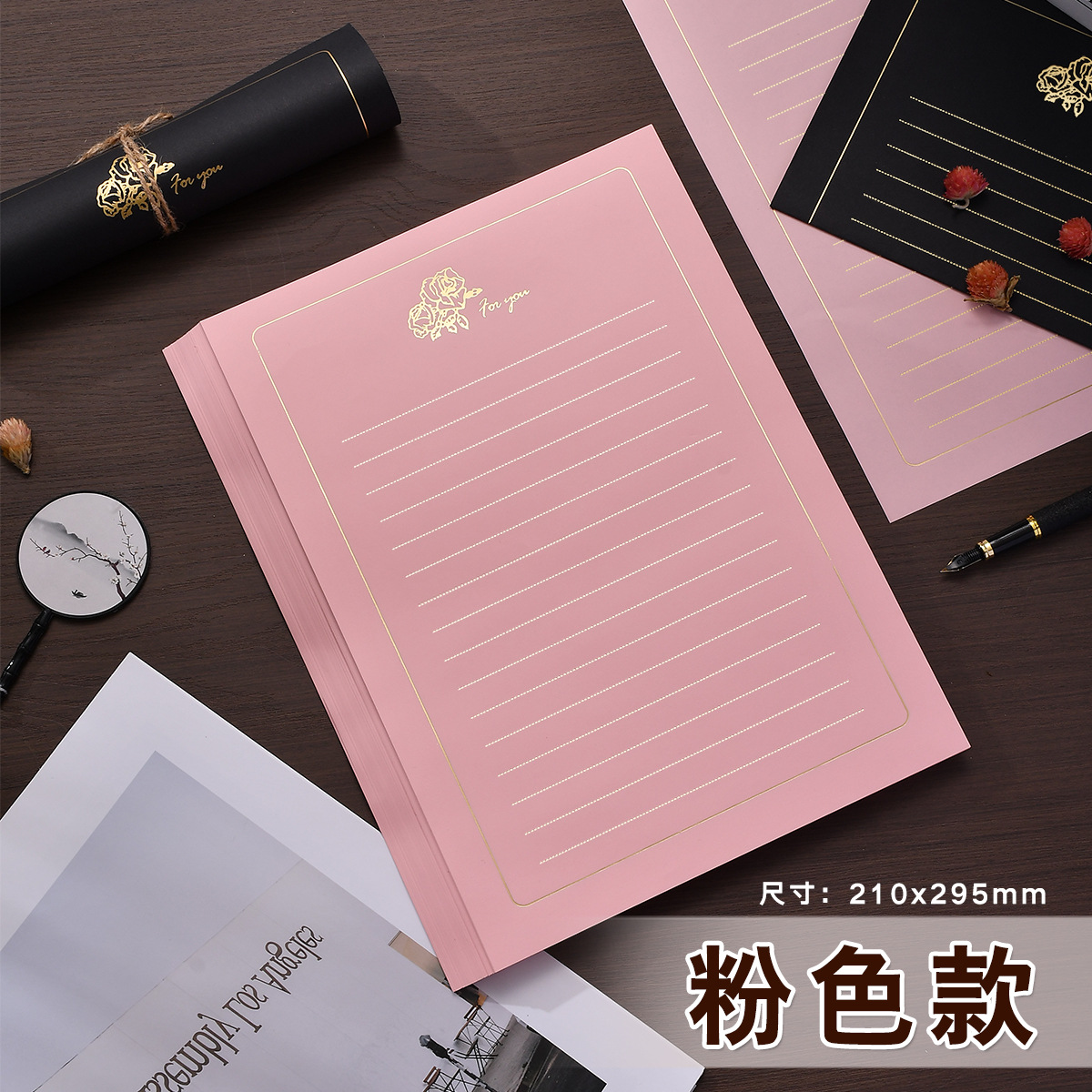Picture of Simple Golden Rose Letterhead High-grade Bronzing Letterhead Romantic Love Letter Letterhead for Girlfriend's Birthday Letterhead