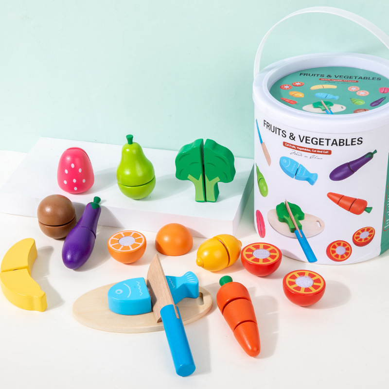 Picture of Children's Wooden Magnetic Fruit Cutting Toy Fruit and Vegetable Cutting Watch Baby Cutting Play Home Kitchen Toys