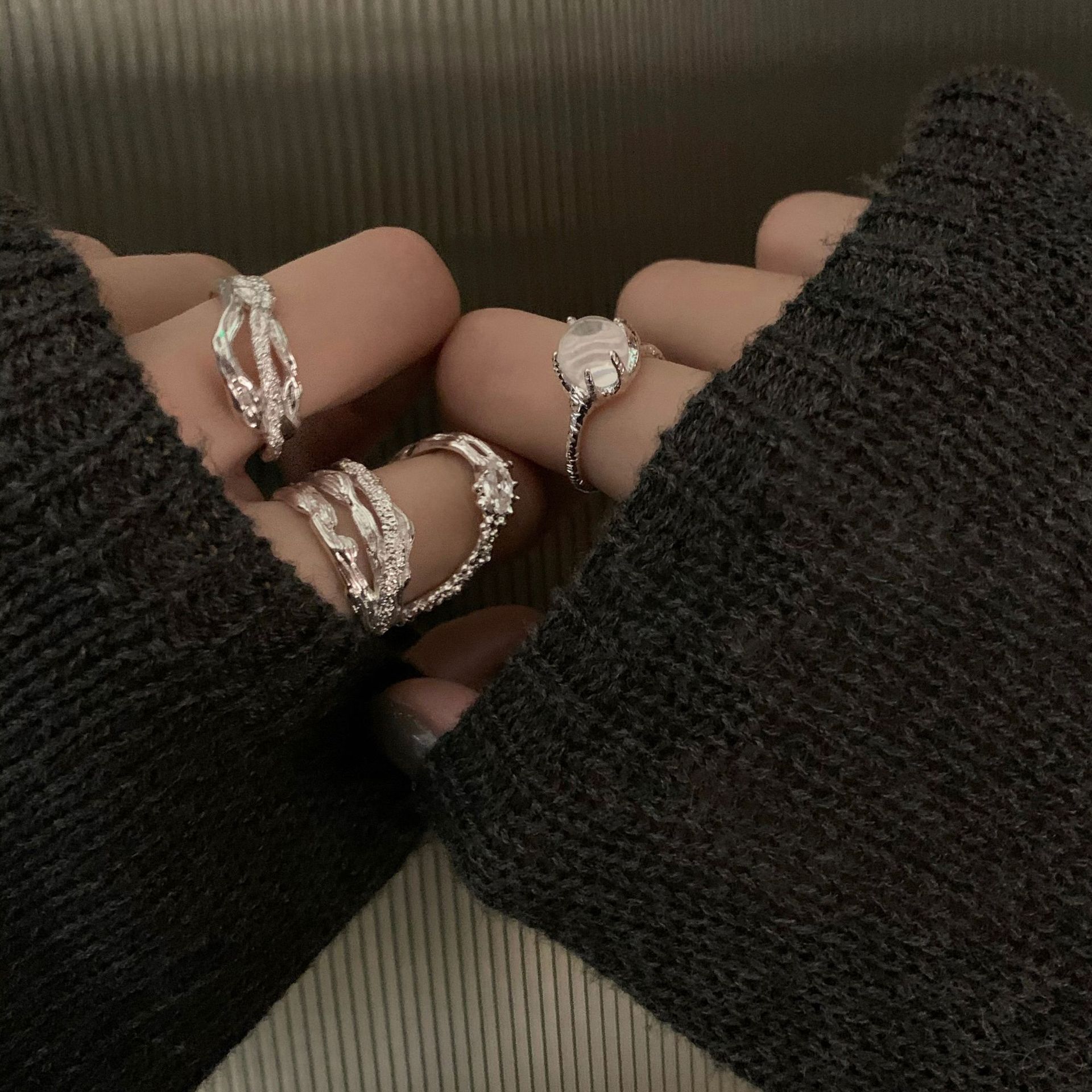 Korean Niche Design Sense Open Ring Personalized Stacked Open Ring Women's 2023 New Irregular Finger Ring