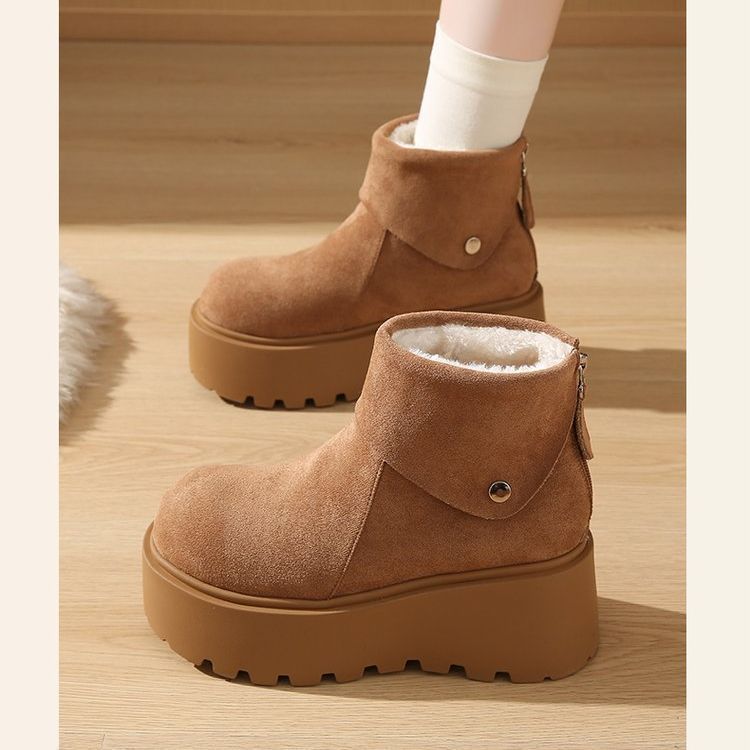Thick bottom padded snow boots 2024 winter new women's fleece-lined increased cotton warm northeast European shoes for women