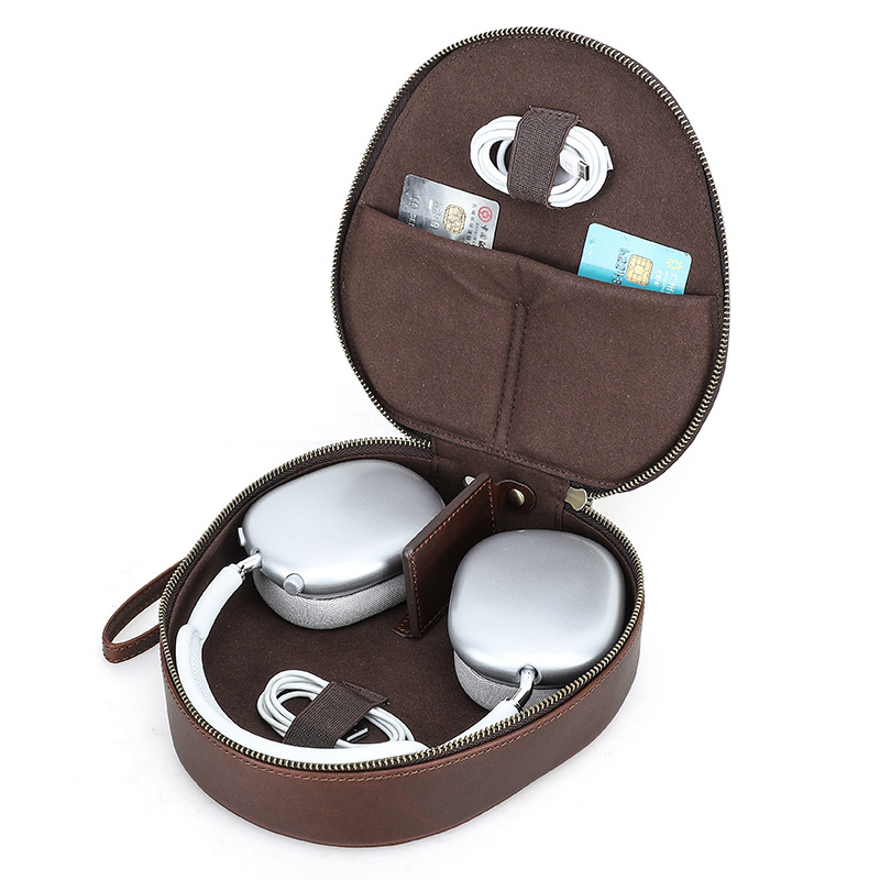 Picture of Suitable for Apple Airpodsmax Head-Mounted Wireless Headphone Bag Genuine Leather Satchel Headphone Cosmetics Bag Drop Shipping