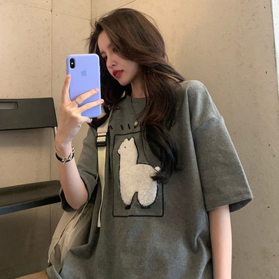 T-shirt Women's Short-sleeved Summer 2022 Korean Style New Arrival Printed Lamb Loose All-match Mid-length Half-sleeved Top Ins Trendy