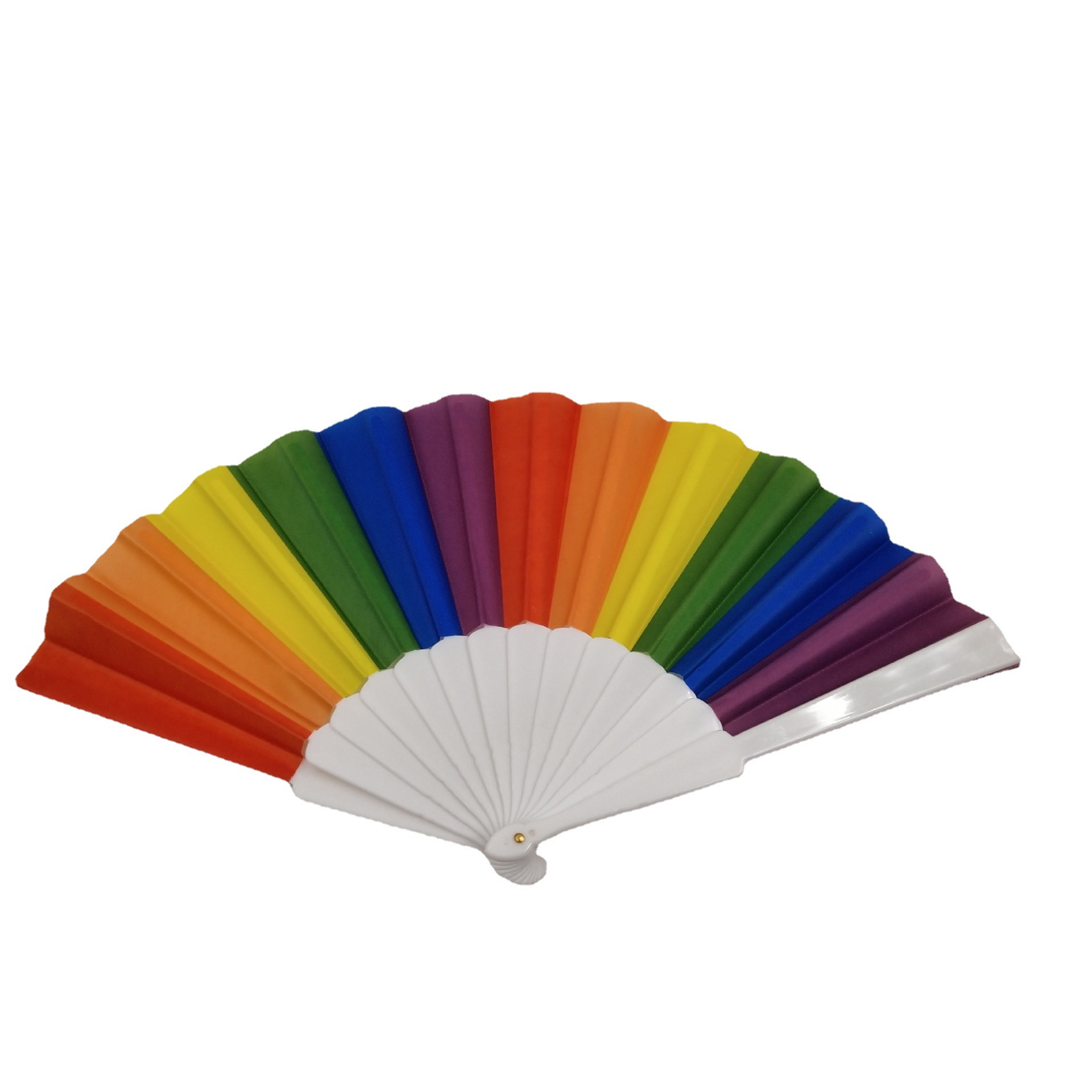Picture of White Rod Rainbow Folding Fan Plastic Fan Rainbow Bl Fan Women Men Advertising Fan Wholesale Domestic Handheld Folding Fan