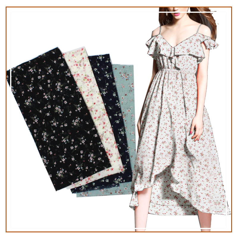 Chiffon Small Floral Print Fabric Fashion Dress Slip Skirt Shirt Soft Flower Graphic Summer Printed Cloth
