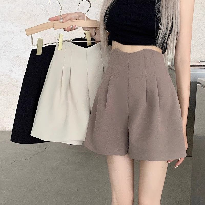 2024 Summer plus size chubby girl Wide Leg Pants Women's High Waist Outer Wear Slim A- line Bud Shorts Black Casual Hot Pants