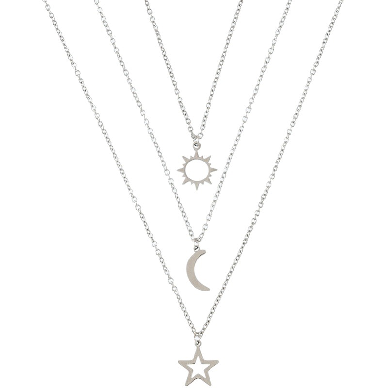 Cross-border Europe and the United States New Sun Moon Star Good Friend Necklace Sun Moon Hollow Couple Stainless Steel Card Necklace