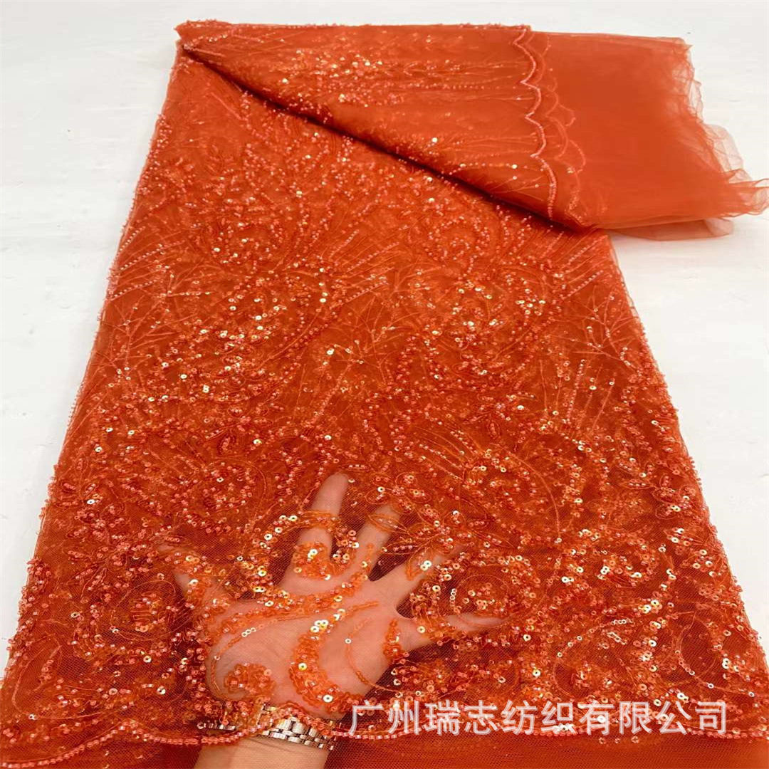 Picture of New African Beaded Dress Wedding Dress Fabric Factory High Order European and American Heavy Industry Bead Tube Transparent dress Fabric