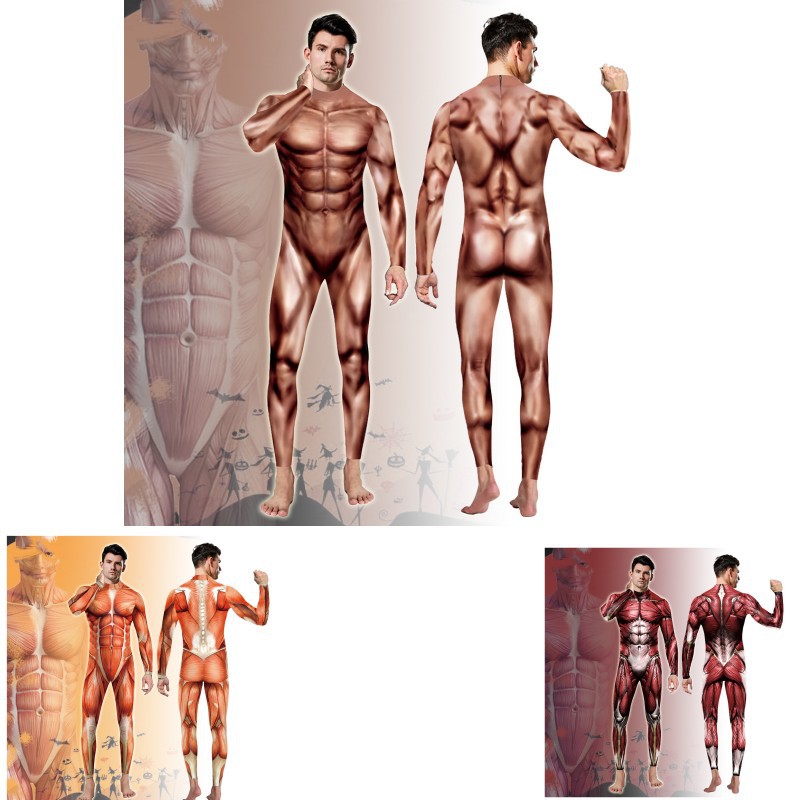 2023 New Halloween Muscle cos Stage Performance Costume Funny Print Muscle Flower Siaman Tights for Men and Women