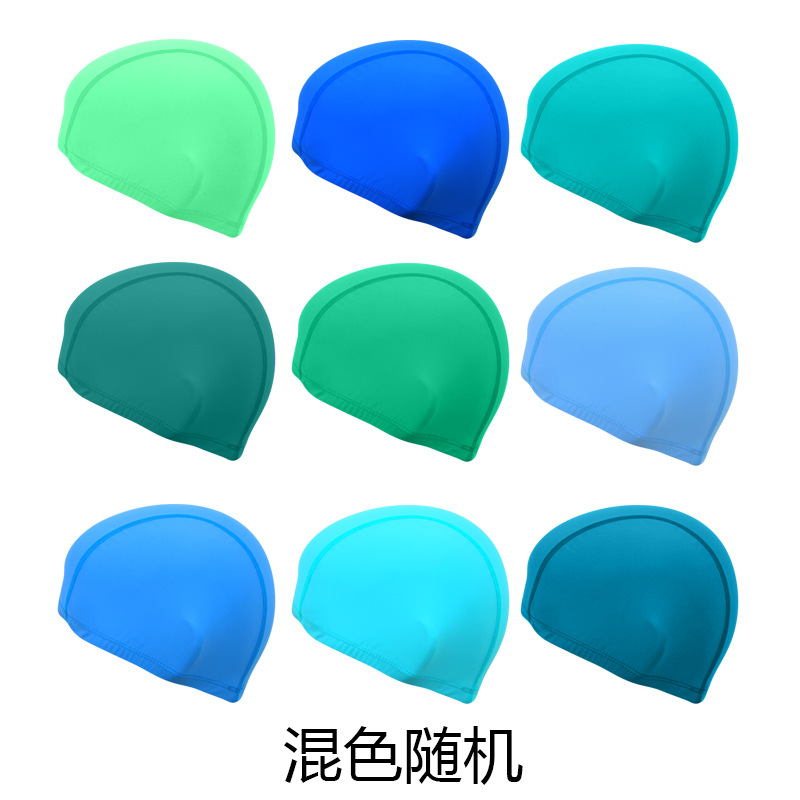 Picture of Swimming cap adult cloth cap swimming cap polyester nylon four needle six thread unisex large swimming belt paper card wholesale