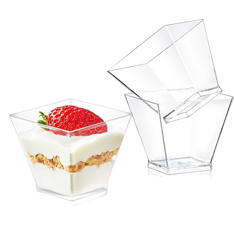 Square Plastic Dessert Cup Appetizer Parfait Pudding Snack Round Shooter Cup Mousse Cup Fruit Cup Transparent Cup