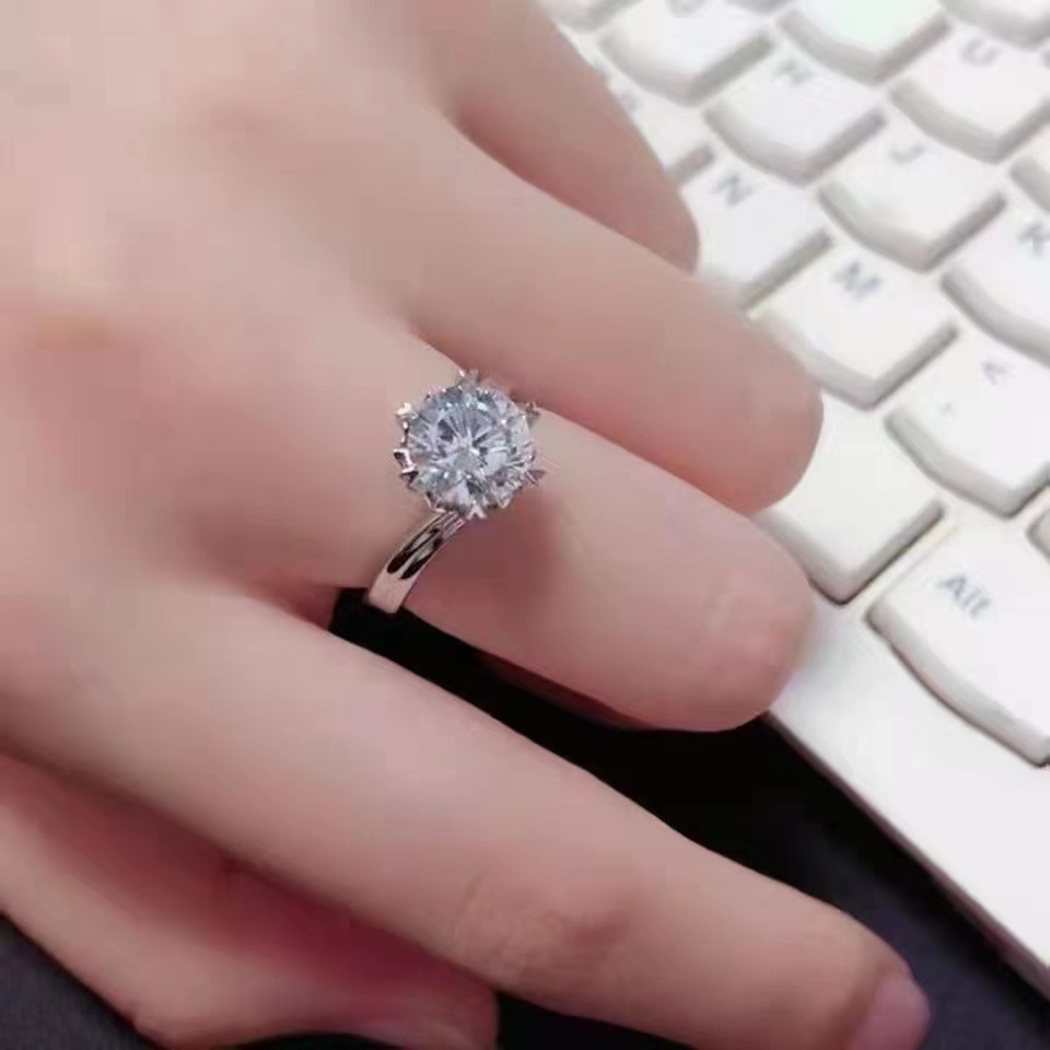 Picture of [Wedding Ring] Shake the sound of snowflake with net red six-claw simulation diamond ring female adjustable couple ring Open wedding