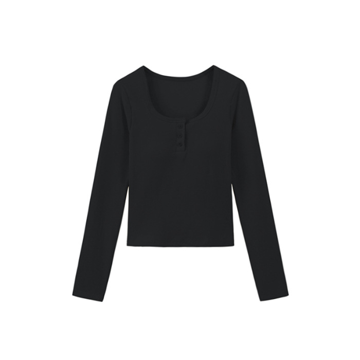 Picture of Velvet Pink Base Shirt Square Collar Shoulder fleece-lined T-shirt Women's Autumn and Winter Slim-fit Warm-keeping Short Long-sleeved Inner Top