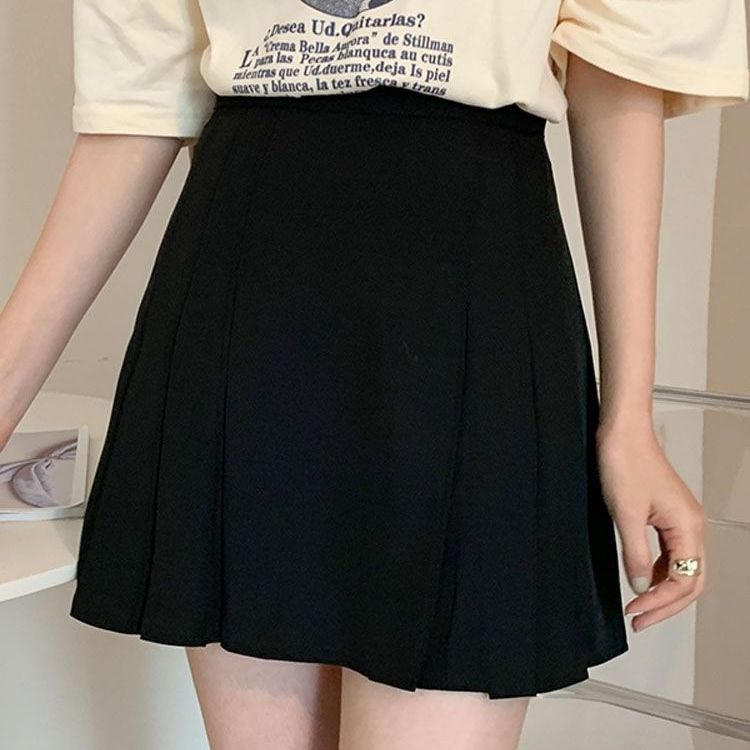 plus size Black Pleated Skirt Women's Summer All-match High Waist A- Line Skirt 2022 New chubby girl Slimming Short Skirt