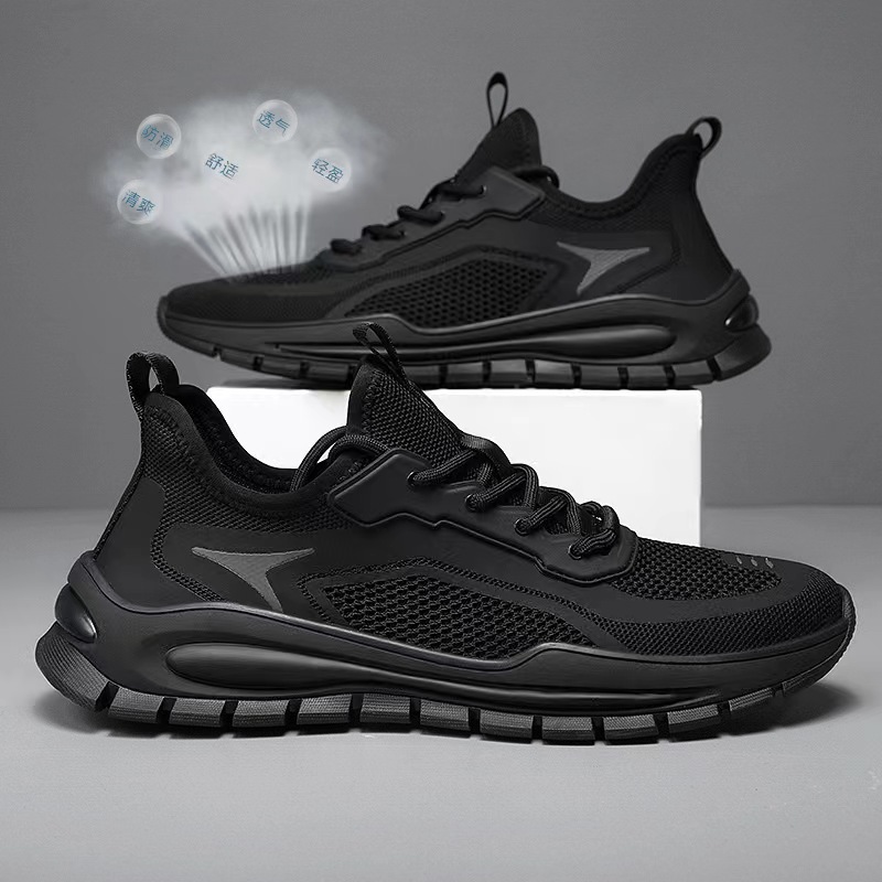 Men's Shoes 2025 Mesh Sports Casual Shoes Men's Work Black Safety Workwear Breathable and Comfortable