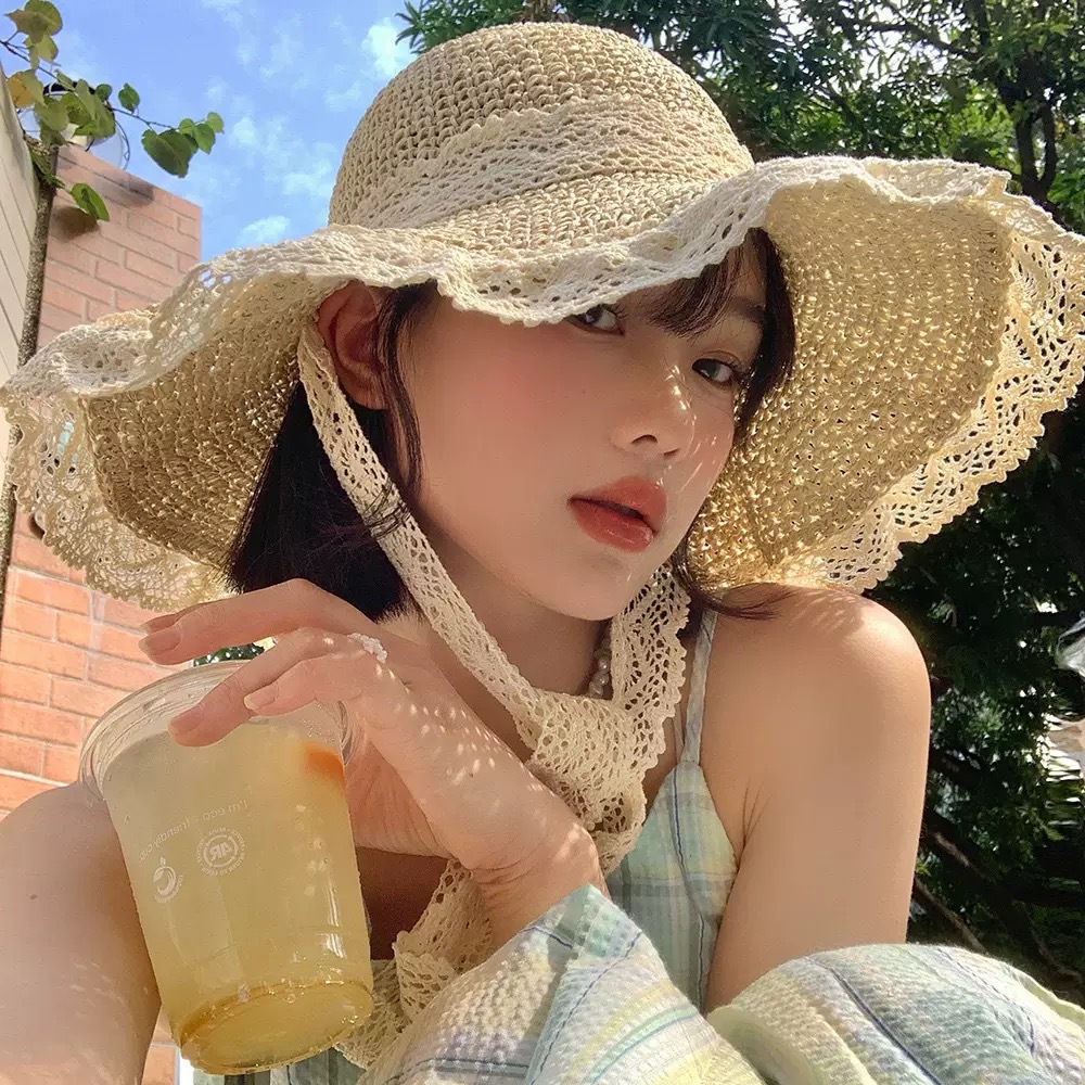 Picture of Fisherman Hat Women's Spring and Summer New Arrival Women's Lace Fashionable Japanese Bucket Hat Simple Sunscreen Hat Showface Small Basin Hat