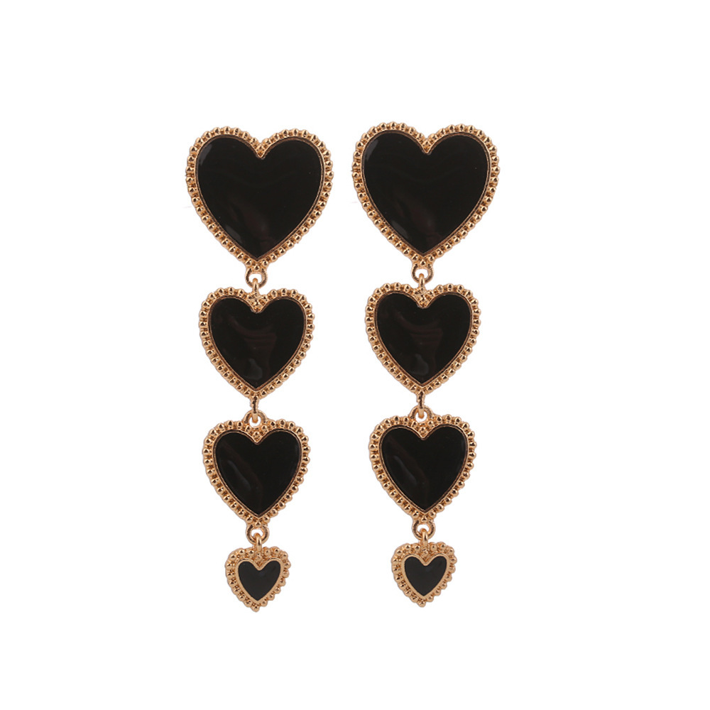 Picture of European and American Exaggerated Fashion Love Tassel Earrings Oil Dripping Cute Heart-Shaped Earrings for Women
