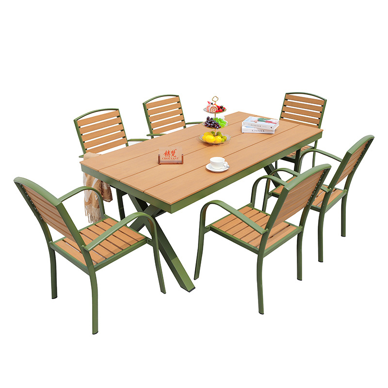 Picture of Outdoor tables and chairs, courtyard garden villa exterior shelves, waterproof, explosion-proof, sun-resistant, outdoor leisure plastic-wood tables, aluminum alloy dining tables and chairs